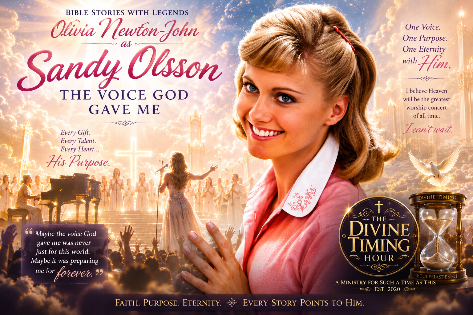 Bible Stories with Legends: Olivia Newton-John as Sandy Olsson, “The Voice God Gave Me”