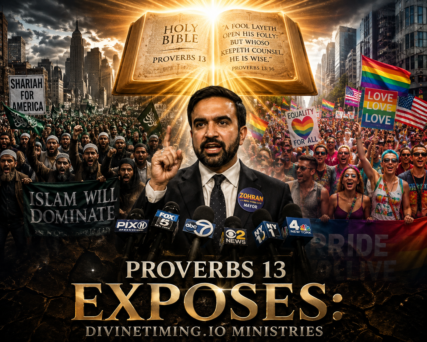 Prophetic illustration showing contrast between fool laying open his folly (dark side with social media rage) and prudent man dealing with knowledge (light side with Bible), with rapture imagery and tree of life breaking through above