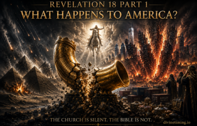 Cinematic prophetic illustration showing Egypt's judgment, the Great Horn breaking, America's earthquake destruction in Revelation 16, and merchants weeping in Revelation 18.