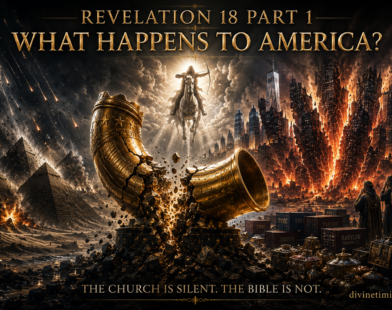 Cinematic prophetic illustration showing Egypt's judgment, the Great Horn breaking, America's earthquake destruction in Revelation 16, and merchants weeping in Revelation 18.
