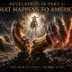 Cinematic prophetic illustration showing Egypt's judgment, the Great Horn breaking, America's earthquake destruction in Revelation 16, and merchants weeping in Revelation 18.